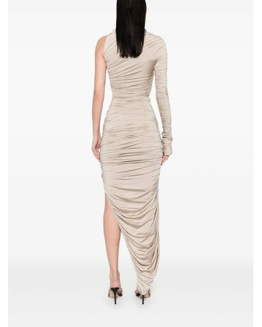 Mugler Natural Asymmetrical Pierced Ruched Dress