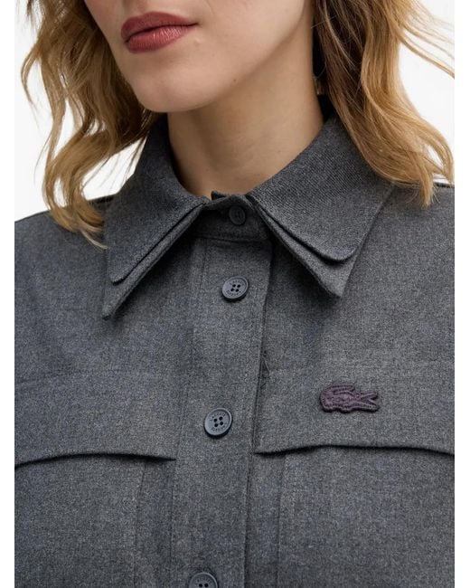 Lacoste Gray Button Front Pocket Midi Dress