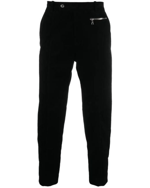 Balmain Black Tapered-Leg Suede Cropped Trousers for men