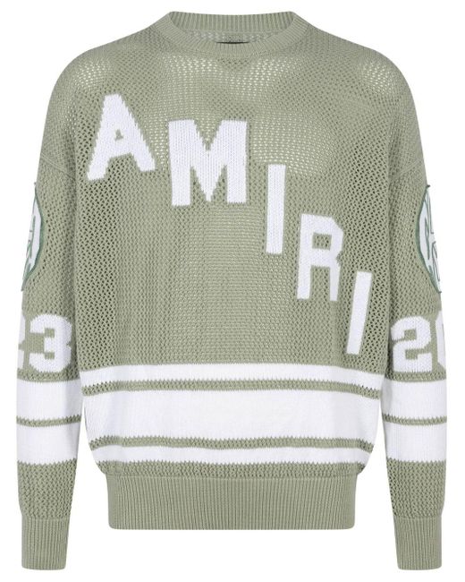 Amiri Gray Crochet Cotton Hockey-logo Jumper for men