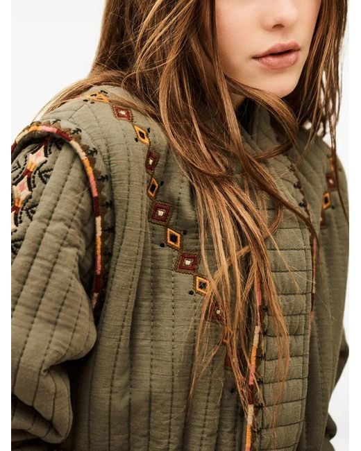 Ba&sh Green Cocoon Quilted Embroidered Jacket