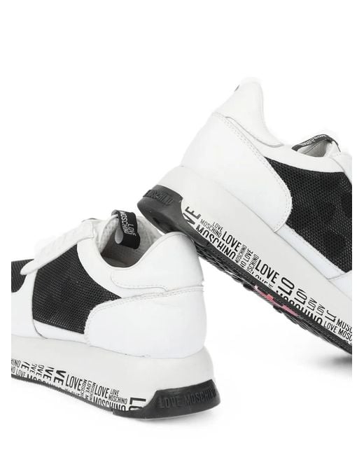 Moschino White Mesh-Panel Leather Sneakers