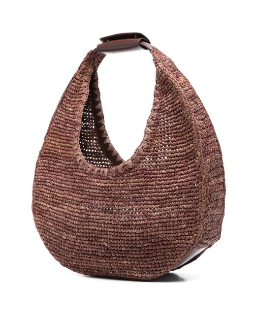 Staud Brown Large Moon Raffia Shoulder Bag