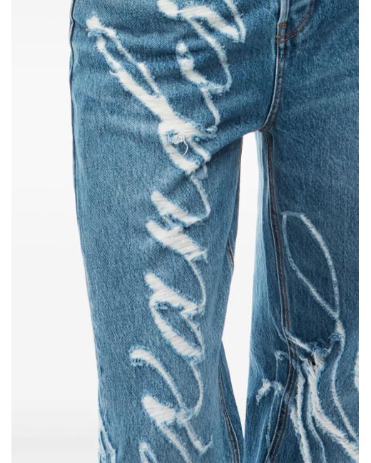Alexander Wang Blue Distressed Balloon Jeans With Laser-Lifted Logo