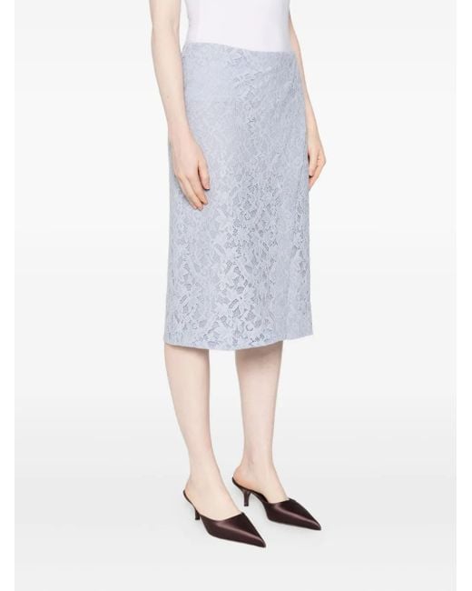 Blumarine Blue Lace Floral Midi Skirt