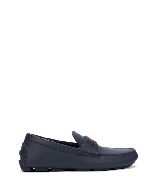 Gucci Blue Driver Web-Stripe Leather Loafers for men