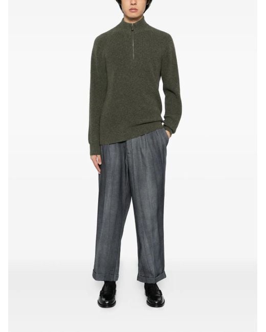 N.Peal Cashmere Green Temple Jacquard Sweater for men