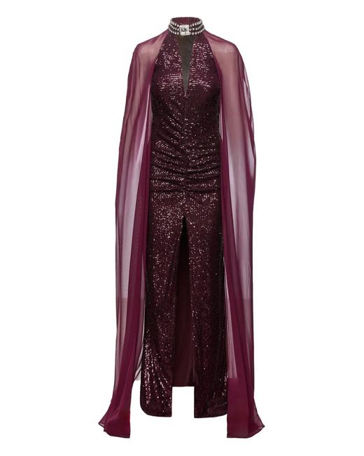 Nissa Purple Equined Caped Gown