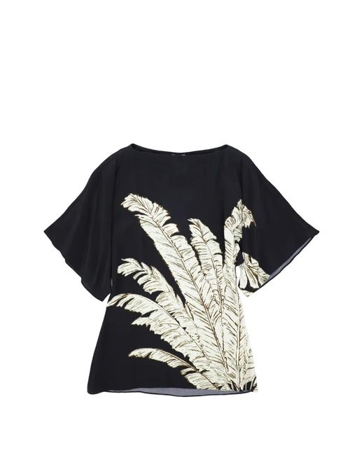 Hemant & Nandita Black Palm Boat Neck Blouse