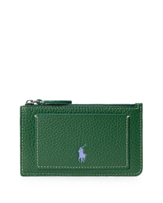 Polo Ralph Lauren Green Polo Play Pebbled Calf Leather Card Case