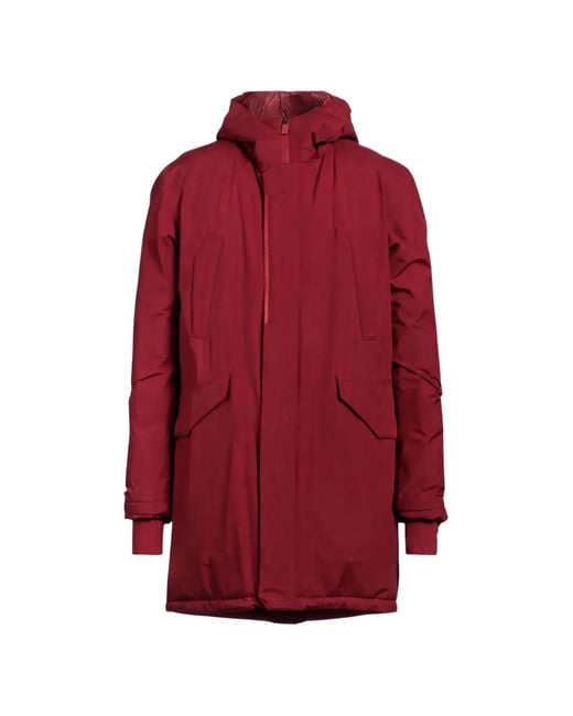Herno Red Zip-Up Hooded Coat for men