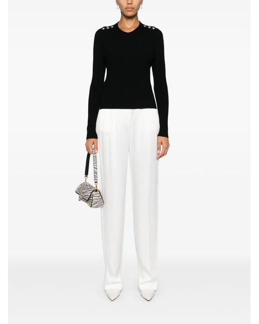 Pinko Black Wool Robusto Sweater With Buttons