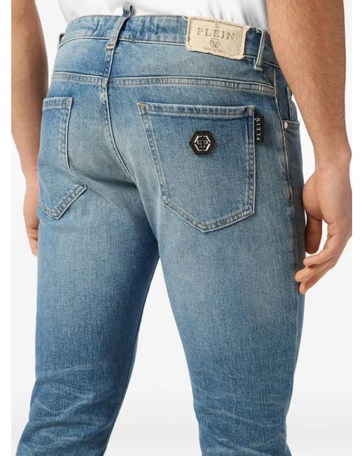 Philipp Plein Blue Logo-Patch Jeans for men