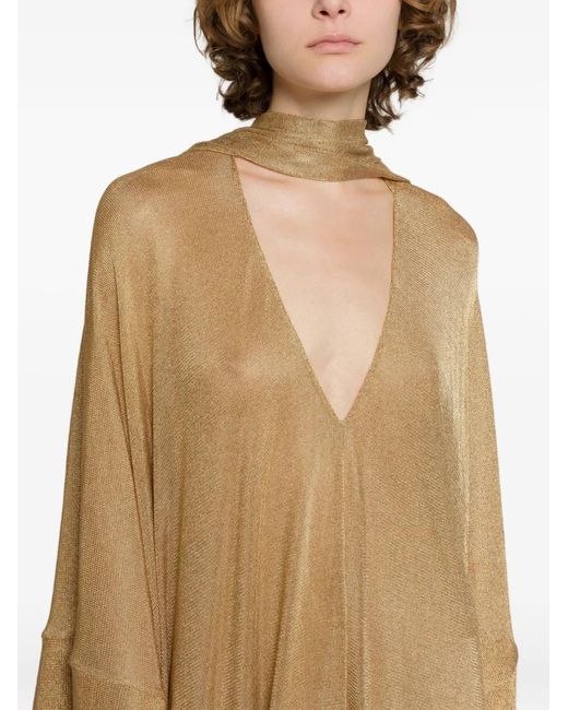 Alberta Ferretti Natural V-Neck Split Midi Kaftan