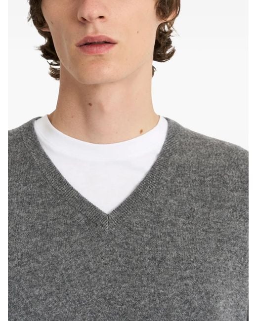 Pringle of Scotland Gray V-Neck Cashmere Sweater for men