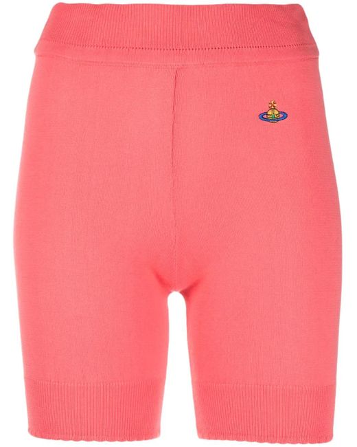 Vivienne Westwood Pink Embroidered-Logo Ribbed-Knit Shorts