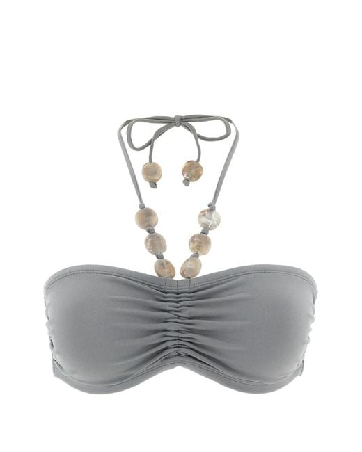 Eres Gray Lana Bead-Embellished Ruched Bikini Top