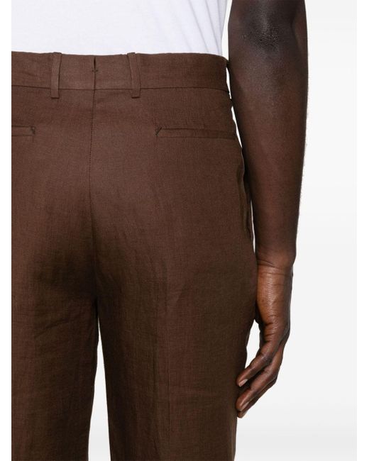 Pantalon en lin à coupe fuselée Zegna pour homme en coloris Brown