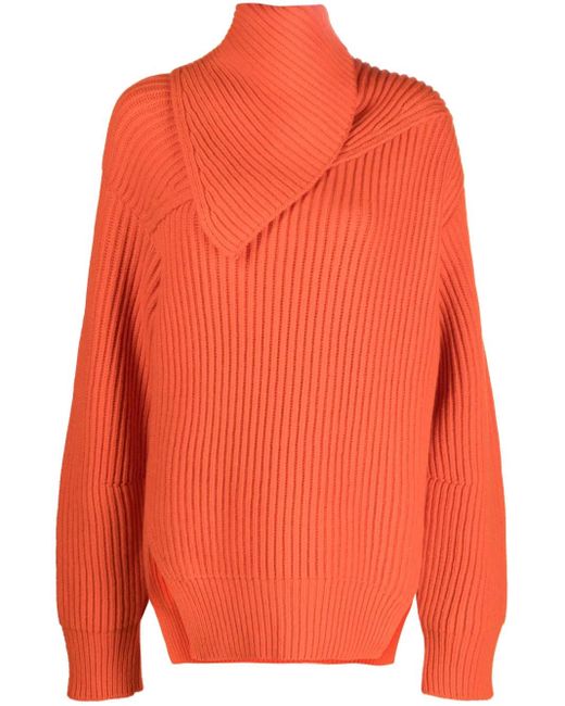 Jil Sander Orange Long Sleeves Foulard Neck Cardigan Clothing