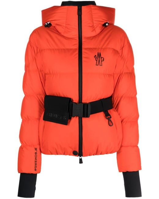 3 MONCLER GRENOBLE Red Bouquetin Short Belted Down Jacket