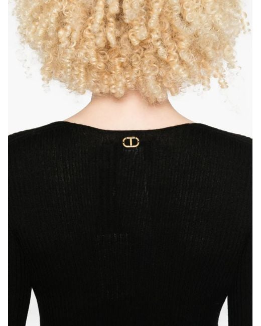 Twinset Black Ribbed V-Neck Sweater