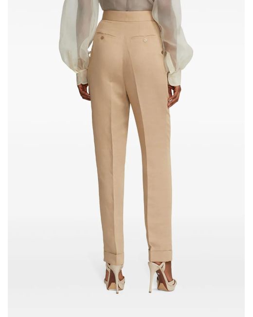 Ralph Lauren Natural Pleated Linen-Blend Straight-Leg Trousers