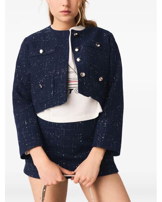 Maje Blue Short Jacket With Patch Pockets