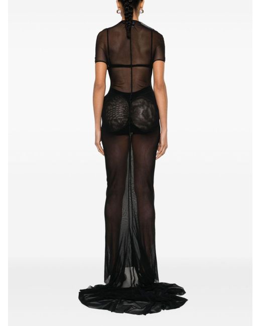 Jean Paul Gaultier Black Mesh Padded Sheer Maxi Dress
