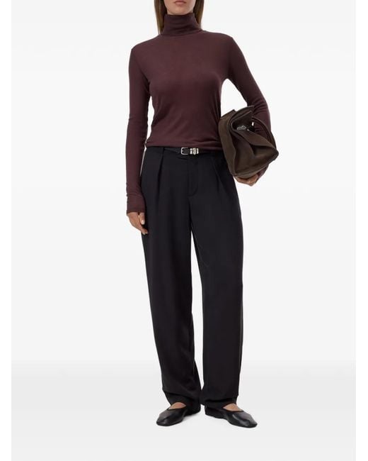 Closed Purple Long-Sleeve Turtle-Neck Top