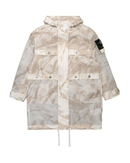 Stone Island White Long Parka for men