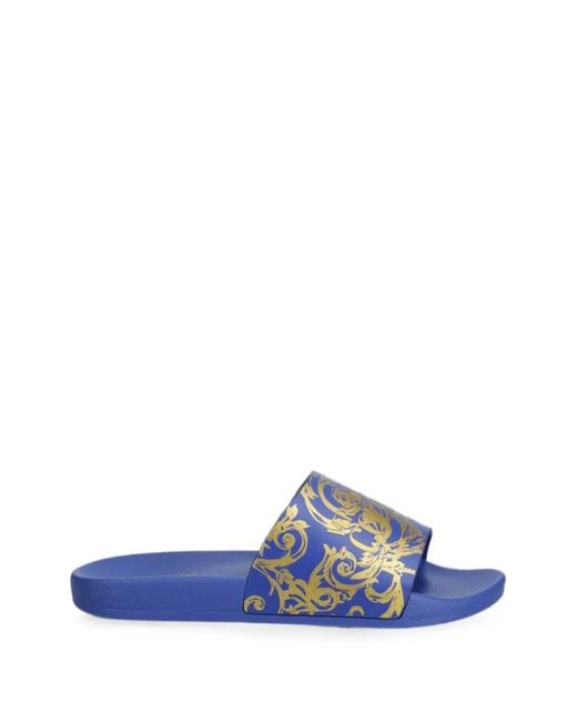 Versace Jeans Couture Blue Baroque-Print Slides for men