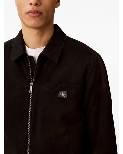 Calvin Klein Black Logo-Patch Zip-Up Shirt Jacket for men