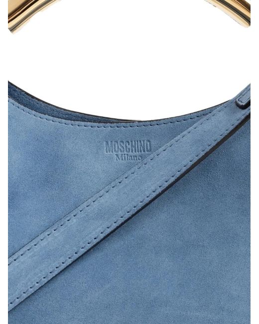 Moschino Blue Logo-Plaque Suede Tote Bag