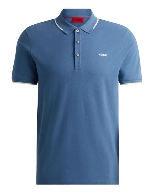 HUGO Blue Contrast-Trim Polo Shirt for men