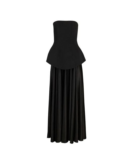 Solace London Black Oriana Peplum-Waist Maxi Dress