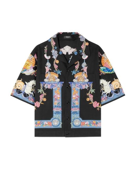 Versace Black Coral Theatre Short-Sleeve Shirt for men