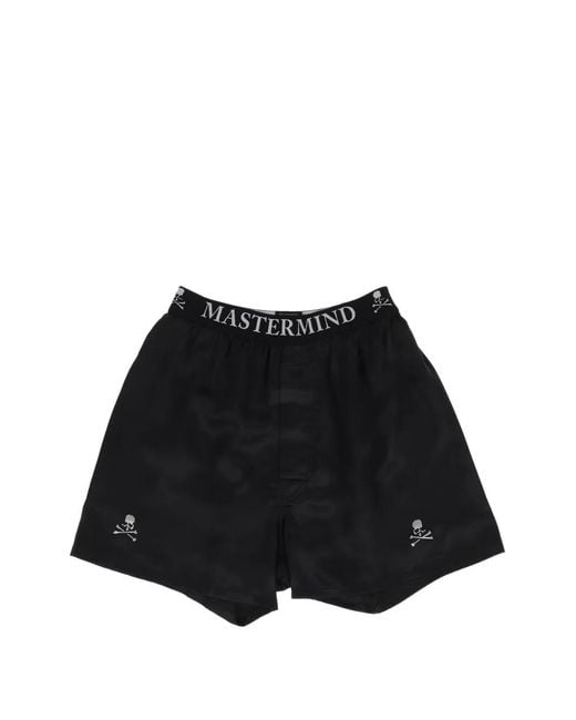 MASTERMIND WORLD Black Logo-Embroidered Silk Boxers Set for men