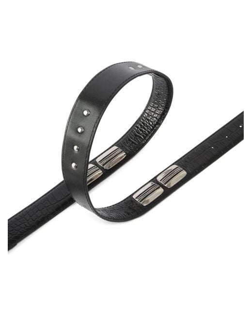 Pinko White Ceinture Texan En Cuir À Effet Cuir De Crocodile, 3 Cm