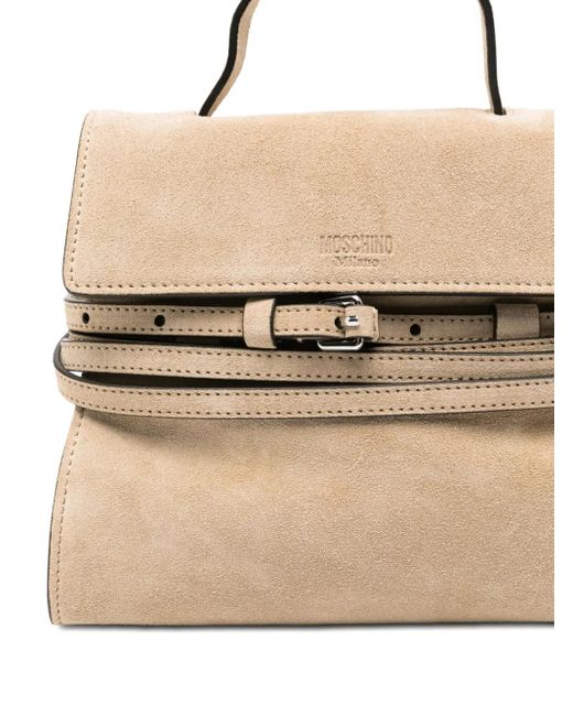 Moschino Natural Kleine Tie Me Tote Bag aus Wildleder mit Klappe