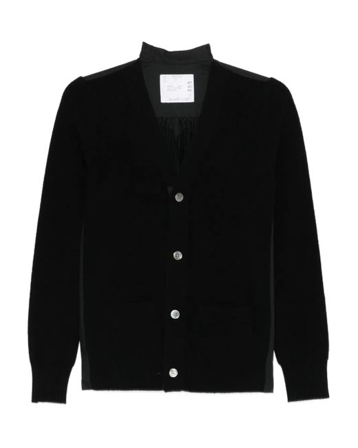 Sacai Black Gerippter Cardigan Mit Knöpfen