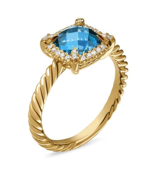 David Yurman Petite Chatelaine トパーズ&ダイヤモンド リング 7mm 18kイエローゴールド Blue