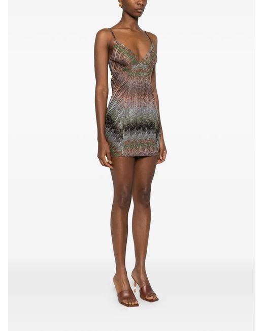 Missoni Brown Sleeveless Chevron-Pattern Mini Dress