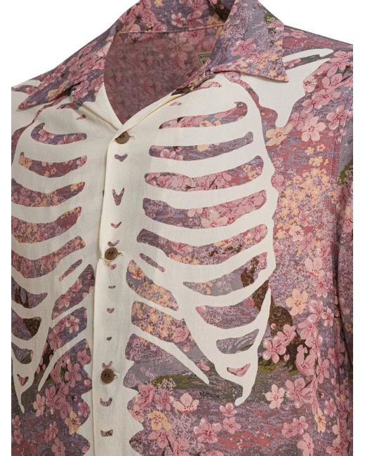 Kapital Pink Floral-Print Skeleton Shirt for men