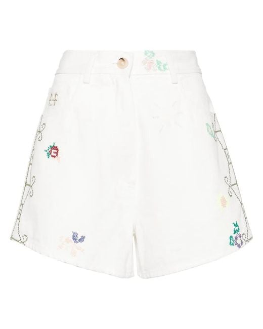 Forte_forte White Embroidered Cotton Shorts