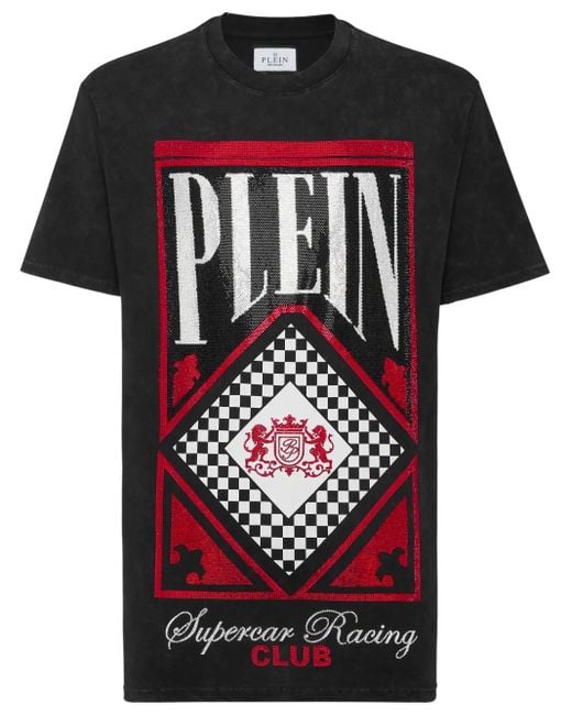 Philipp Plein Black Jersey T-Shirt Round Neck Ss Stones Racing Club for men