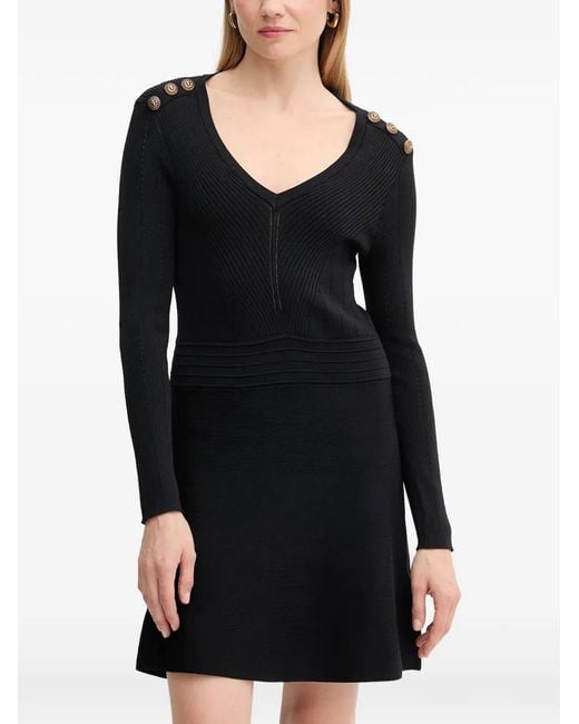 GAUDI Black Button-Embellished V-Neck Mini Dress