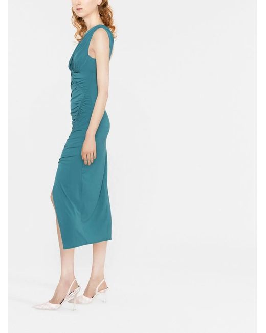 Self-Portrait Blue Teal Jersey One Shoulder Ruched Midi Dress