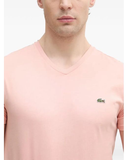 Lacoste Pink Logo-Patch V-Neck T-Shirt for men