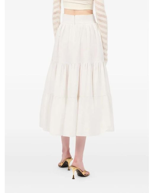 Roberto Cavalli White Monogram-Charm Tiered Skirt