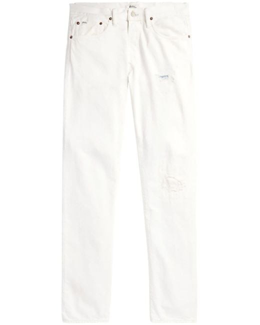 Polo Ralph Lauren White Ripped Mid-rise Slim-fit Jeans for men